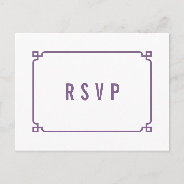 Lila Deko Chic Wedding RSVP Postcard Einladungspostkarte (Vorderseite)