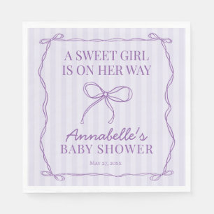 Lila Dekoration der Coquette Bow Pastel Babydusche Serviette