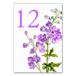 Lila Delphinium Art Hochzeit Tischnummern