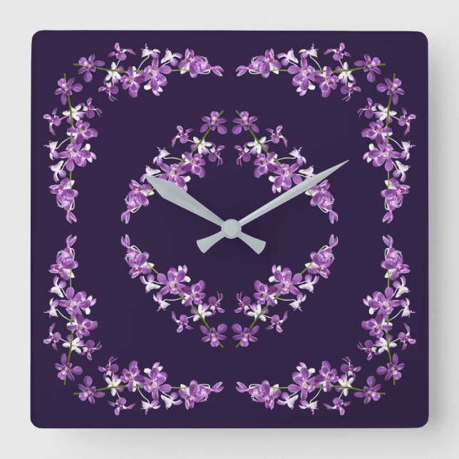 Lila Dendrobium Orchids Motif Quadratische Wanduhr (Vorderseite)