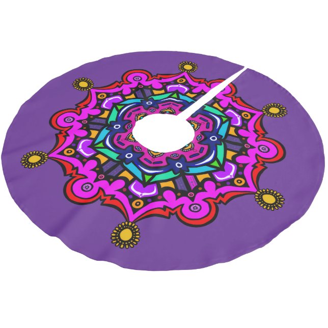 Lila Design Baumschürze Polyester Weihnachtsbaumdecke (Schrägansicht)