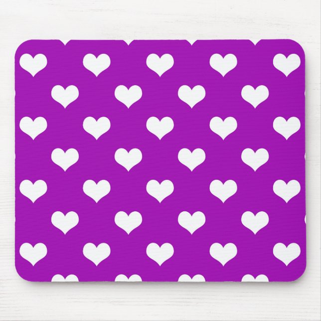 Lila Design der weißen Liebe Herzmuster Mousepad (Vorne)