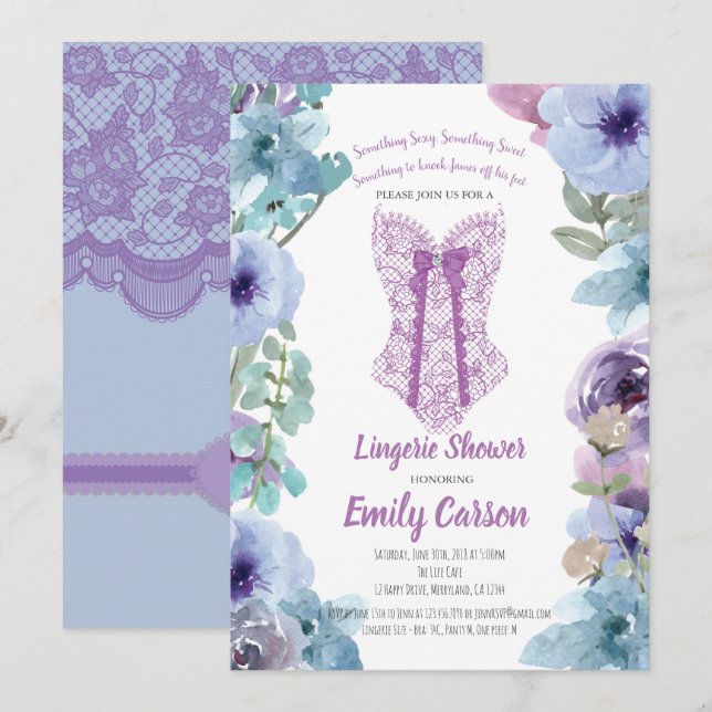 Lila Dessous-Dusche Elegantes Brautparty Einladung (Vorne/Hinten)