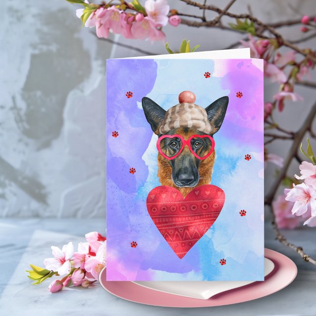 Lila deutscher Schäferhund Valentinstag Karte (Von Creator hochgeladen)