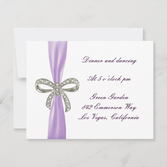 Lila Diamant Bow Wedding Reception Card Einladung (Vorderseite)