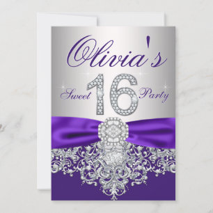 Lila Diamant Sweet 16 Party Einladung