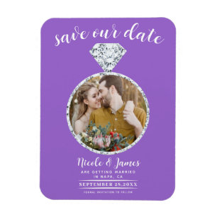 Lila Diamantring Bling Foto Speichern zur Hochzeit Magnet