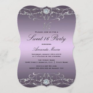 Lila Diamond Damask Sweet 16 Einladung