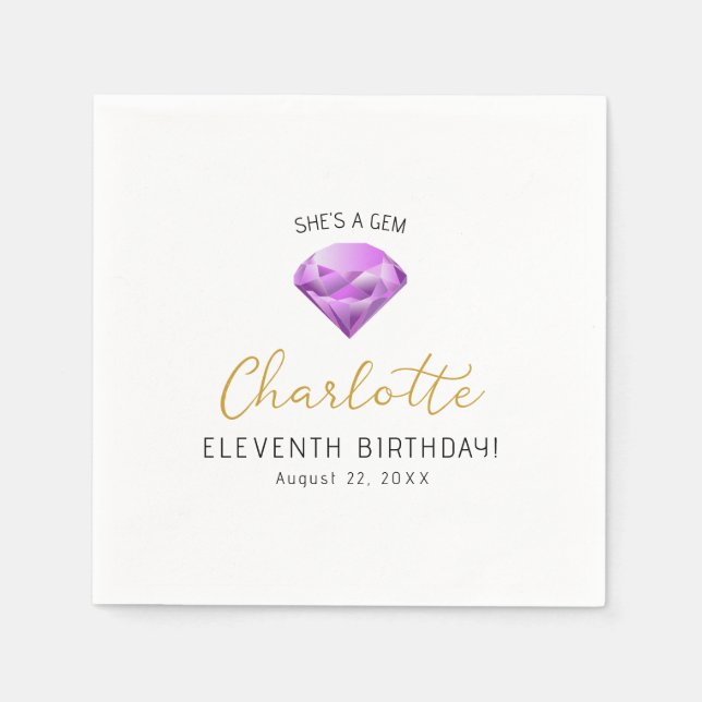 Lila Diamond Gem Birthday Paper Napkins Serviette (Vorderseite)