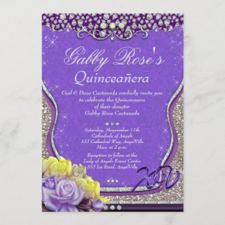 Lila Diamond Quinceañera und Sweet 16 Einladung