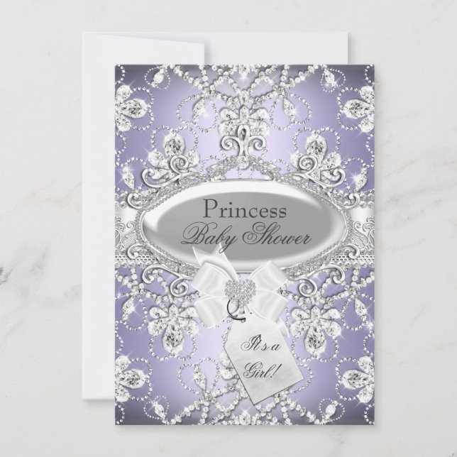 Lila Diamond Tiara Princess Kinderdusche laden ein Einladung (Vorderseite)