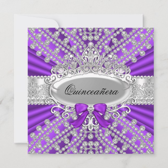 Lila Diamond & Tiara Quinceañera Einladung (Vorderseite)