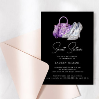 Lila Diamonds Glitzer 16 . Geburtstag Geburtstag Einladung