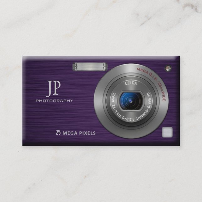 Lila Digital-Kamera-beruflicher Fotograf Visitenkarte (Vorderseite)