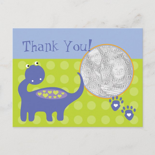 Lila Dinosaur Geburtstag Foto Vielen Dank Postkarte (Vorderseite)