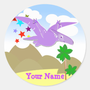 Lila Dinosaur Pteranodon Name Stickers