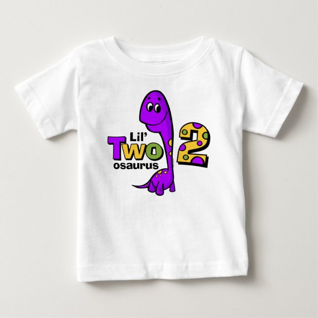 Lila Dinosaurier-2. Geburtstag Baby T-shirt (Vorderseite)