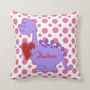 Lila Dinosaurier auf rosa Polka-Punkten, w-Name Kissen