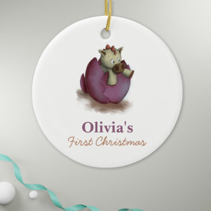Lila Dinosaurier Hatching Baby Girl Erste Weihnach Keramik Ornament