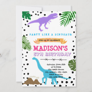 Lila Dinosaurier Party Geburtstagseinladung Einladung