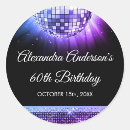 Lila Disco-Ball der 70er Jahre der 60er Geburtstag Runder Aufkleber