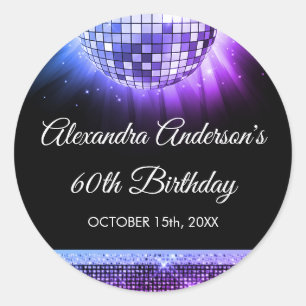 Lila Disco-Ball der 70er Jahre der 60er Geburtstag Runder Aufkleber
