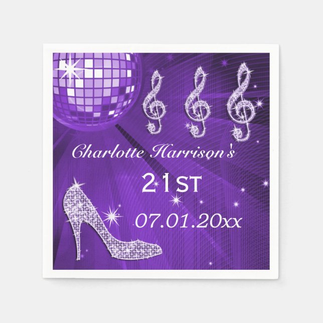 Lila Disco-Ball und Sparkle-Heels 21. Serviette (Vorderseite)