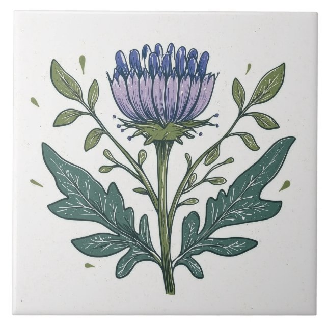 Lila Distel Fliese (Vorderseite)