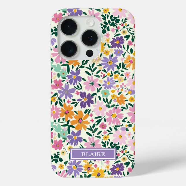 Lila Ditsy Blumen Monogramm Case-Mate iPhone Hülle (Rückseite)