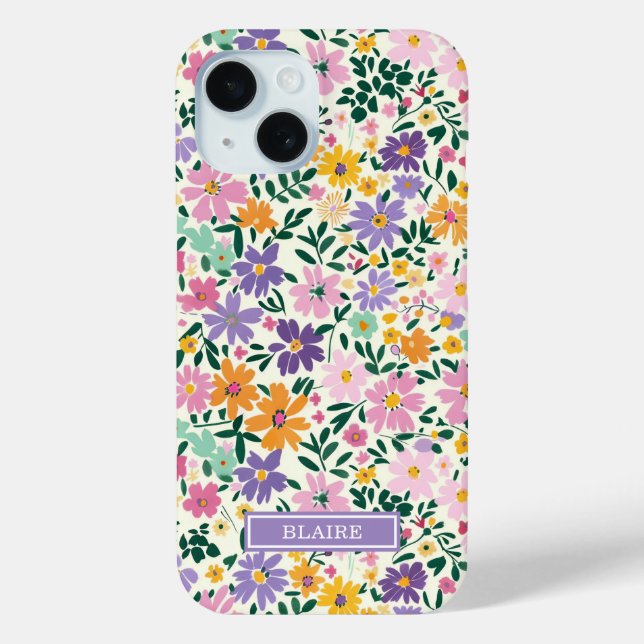 Lila Ditsy Blumen Monogramm Case-Mate iPhone Hülle (Rückseite)