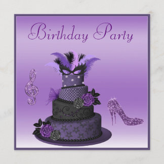 Lila Diva-Kuchen, funkeln hoher Heels-Geburtstag Einladung