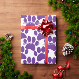 Lila Dog Paw Print Individuelle Name Geschenkpapier