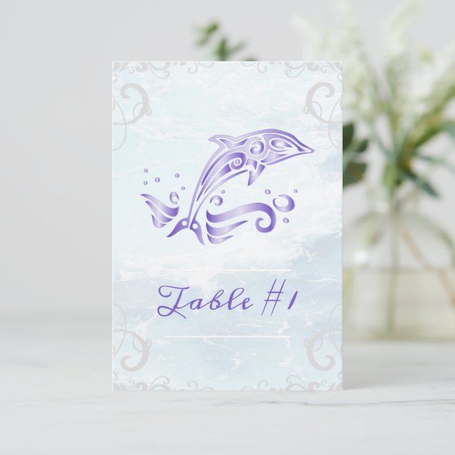Lila Dolphin-Hochzeitskarte Einladung (Stehend Vorderseite)