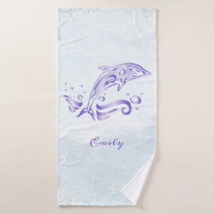Lila Dolphin Personalisiertes Badetuch Set