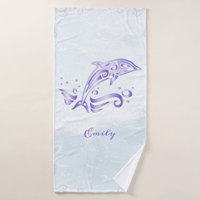 Lila Dolphin Personalisiertes Badetuch Set (Badehandtuch)