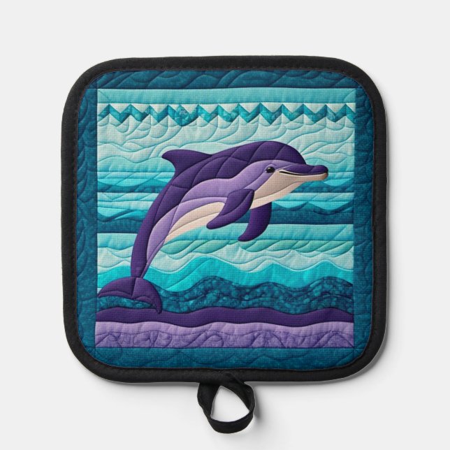 Lila Dolphin Quilt Topflappen (Vorderseite)