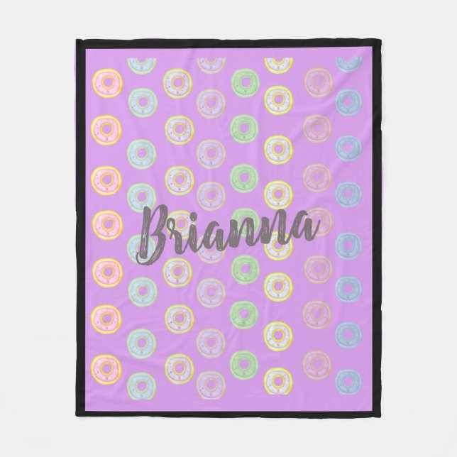 Lila Donut-Individuelle Name-Mittlere Fleece-Decke Fleecedecke (Vorderseite)