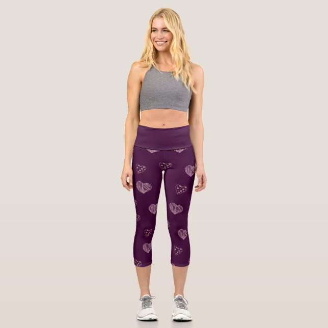 Lila Doodle Hearts Leggings (Vorderseite)
