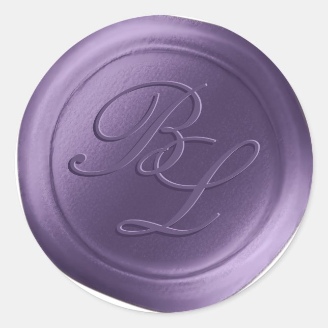 Lila doppelte Monogramm-Imitate Wachs Siegel Stick Runder Aufkleber (Vorderseite)