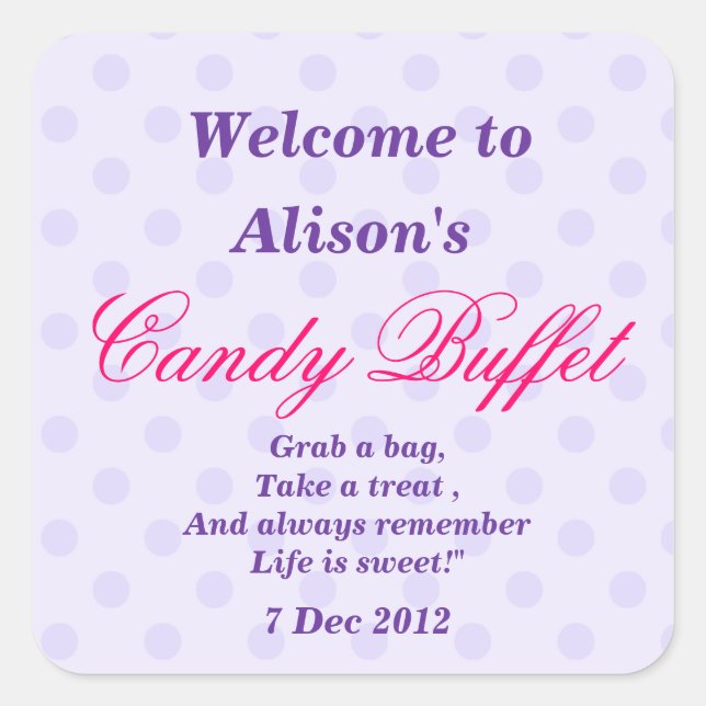 Lila Dotty Candy Buffet Party Sticker (Vorderseite)