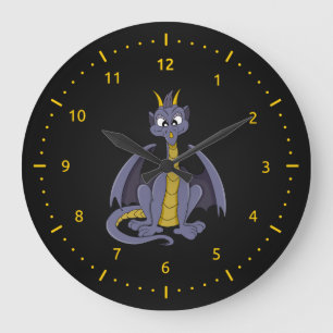 Lila Drache Cartoon Wall Clock Große Wanduhr