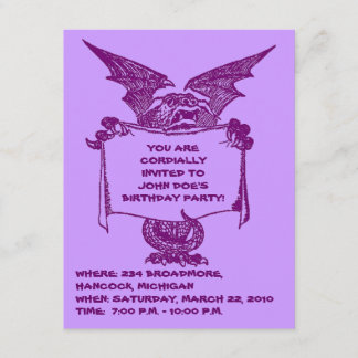 LILA DRACHE, DER PARTY INVITATION-CUSTOMIZE HÄLT EINLADUNG