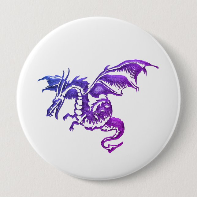 Lila Drache gegen Weiß Button (Vorderseite)