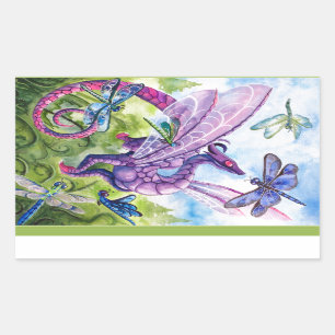 Lila Drache-Libellenfrühlingsgrafik Rechteckiger Aufkleber