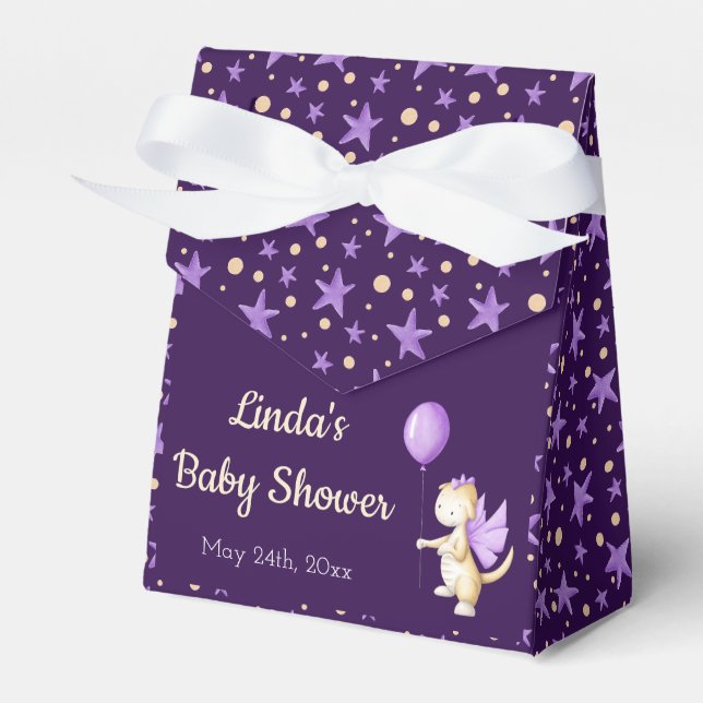 Lila Drache mit Ballon Girl Baby Dusche Geschenkschachtel (Vorderseite)