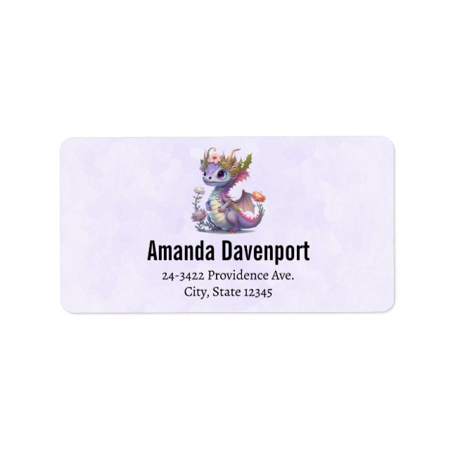 Lila Drache mit eleganter Krone Adressaufkleber (Vorne)