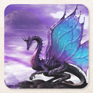 Lila Drache Rechteckiger Pappuntersetzer