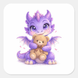 Lila Drache-Teddybär-Quadrat-Aufkleber Quadratischer Aufkleber