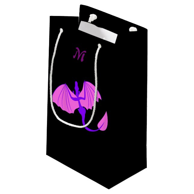 Lila Drachemonogramm-Geschenktasche Kleine Geschenktüte (Rückseite Schrägansicht)