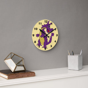 Lila Drachen-Design Runde Wanduhr